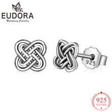 Authentic Eudora, 925 пробы серебряные серьги-гвоздики с узлом кельтики для женщин и девочек, подарок, модные серебряные ювелирные изделия MYXE178
