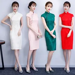 Плюс размер 3XL Новинка Кружева Cheongsam Сексуальные короткие тонкие Qipao летние китайские традиционные женские Платья с цветочным принтом Vestidos