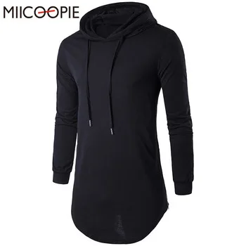 Men T-shirt Long Sleeve Slim Fit Hooded Cotton Long T Shirt Men Fashion Brand Solid Men