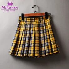 Новая Летняя женская юбка Харадзюку желтая красная клетчатая плиссированная юбка в готическом стиле панк А-силуэта с высокой талией Милая Короткая Женская юбка