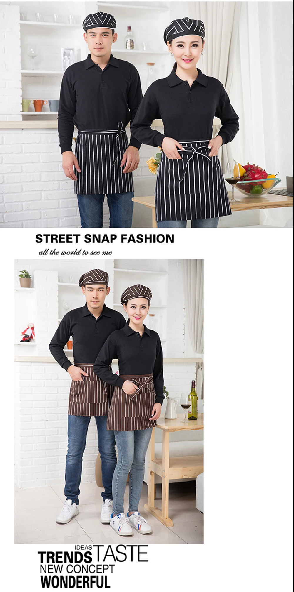 Women Men short Striped Aprons High Quality Wholesale Kitchen Shop Bakery Chef Waiter Cleaning Work Wear Aprons pliester apron
