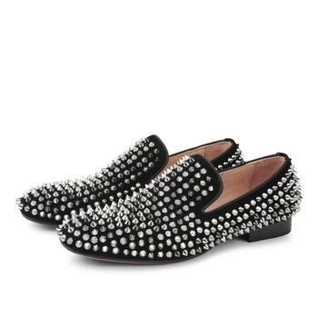 

italian brand designer mens fashion party prom dress genuine leather shoes man slip on lazy driving shoe red bottom rivet loafer
