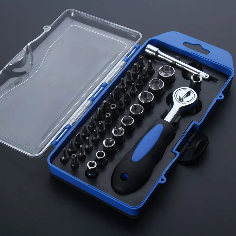 38 PCS Combination Ratchet Sockets Kit Wrenches Electrical Screwdrivers