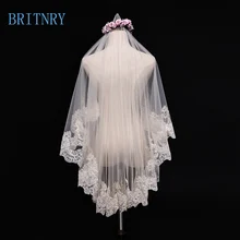 Британская винтажная короткая свадебная вуаль цвета шампанского с кружевным краем, дешевые вуали невесты