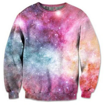 

2018 Autumn/Spring 3d sweatshirts women/men pink space galaxy PASTEL NEBULA print fashion sweatshirt free shipping