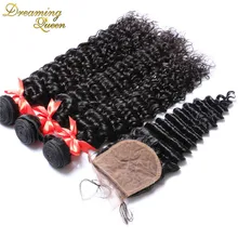Brazilian Deep Wave Virgin Hair With Silk Base Closure Deep Curly Hair Weft With Closure Human