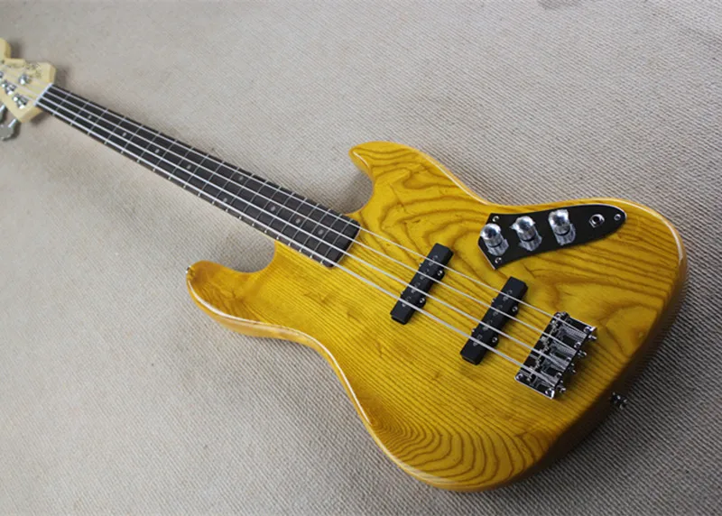 4 Strings Retro Yellow Electric Bass Guitar with Ash Body,Rosewood