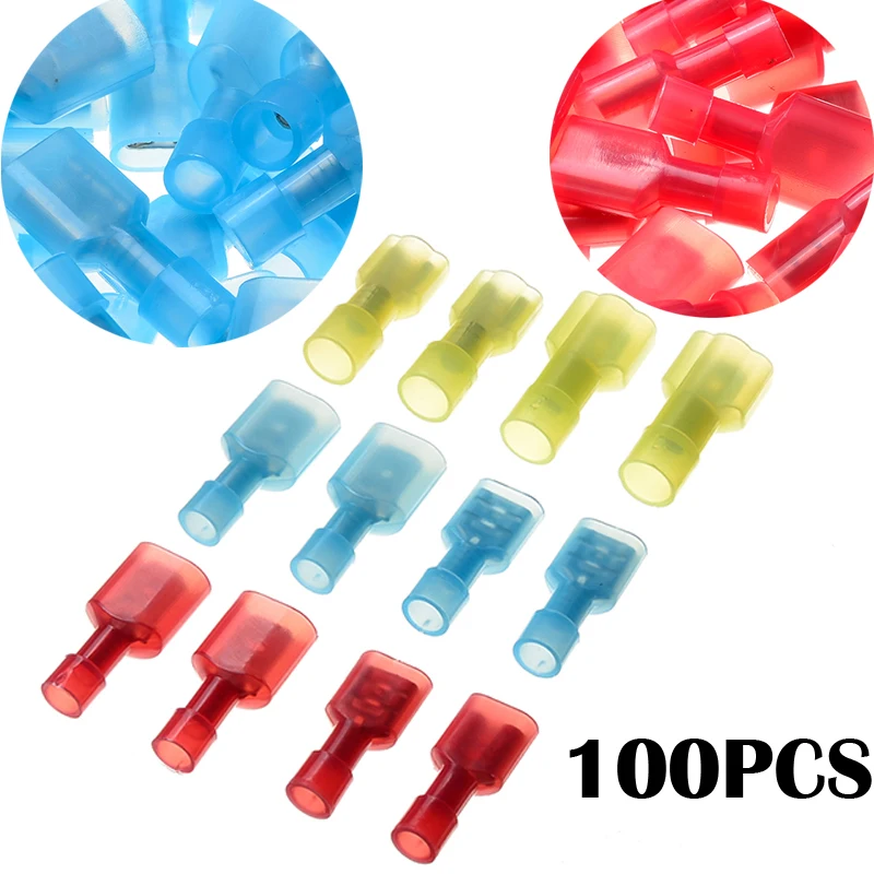 

100pcs Nylon Insert Spade Male/Female Crimp Terminals Connectors Insulated Crimping Wire Cable Connectors Set For 0.5-6.0mm2