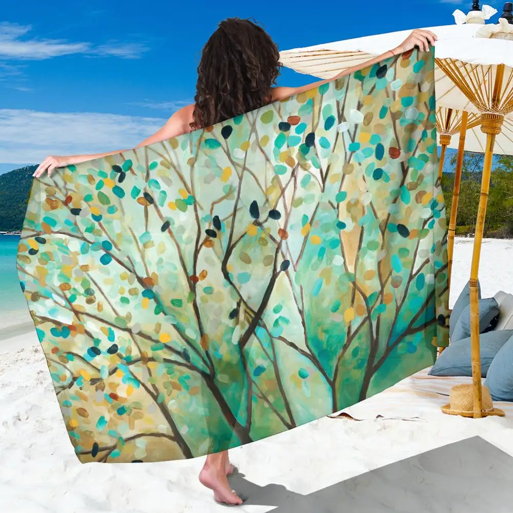 

Hand Painted Oil Painting Forest Large Beach Towel Seaside Ttravel Chiffon Beach Sarongs Bikini Cover up Long Scarf Shawl Fabric