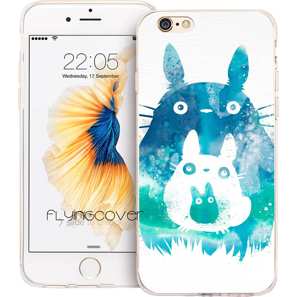 Coque акварель Тоторо Прозрачный Мягкий ТПУ силиконовый чехол для телефона iPhone X 7 8