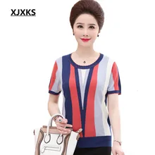 XJXKS Красочные Лоскутные женские футболки Летние классные с коротким рукавом высокого класса большой размер Женская футболка для подарка