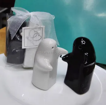 

Wholesale 240pcs(120sets)/LOT Porcelain Black and White Hugging Ceramic Salt and Pepper Shaker Wedding Favors