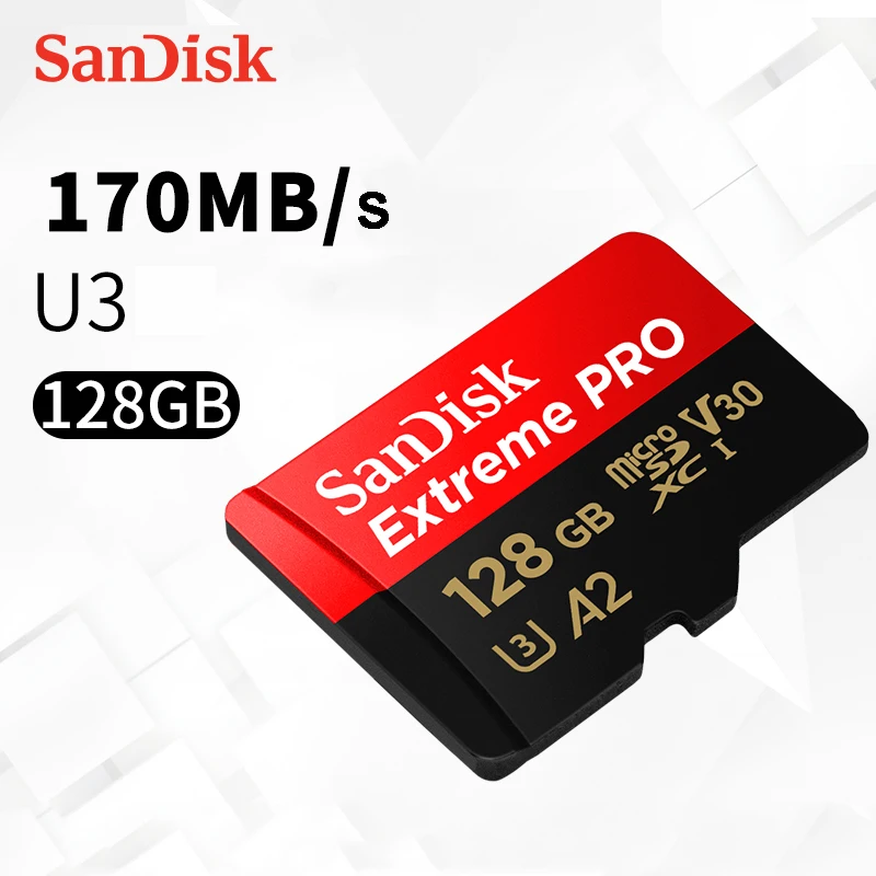 Оригинальная Micro SD карта sandisk Extreme Pro до 170 МБ A2 V30 U3 64 Гб 128 ГБ 256 ГБ MicroSDXC TF карта памяти с SD адаптером