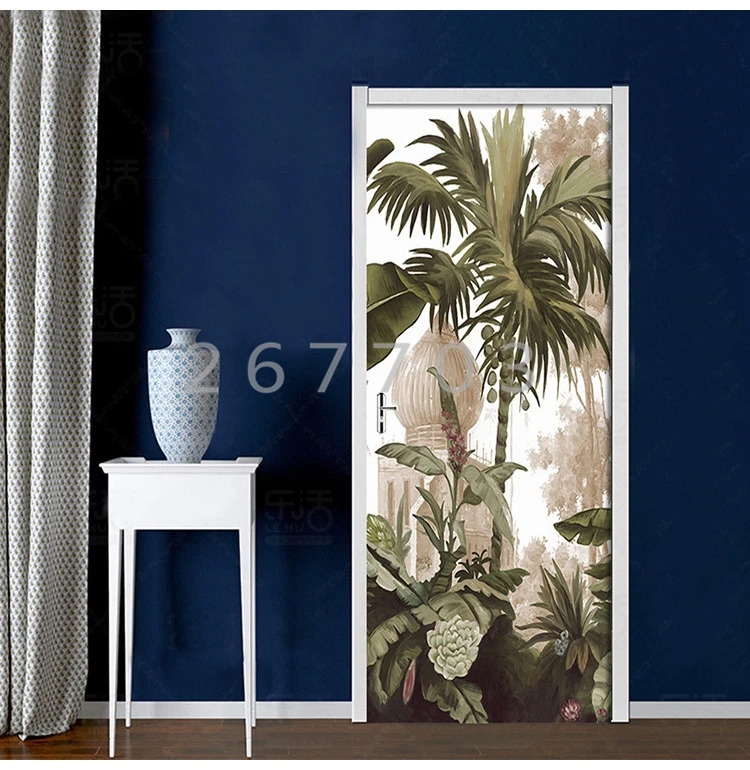 Европейский Винтаж тропические Листья 3D дверь стикер ПВХ самоклеющиеся гостиная украшение для двери стикер стены плакат-папиль де Parede 3D
