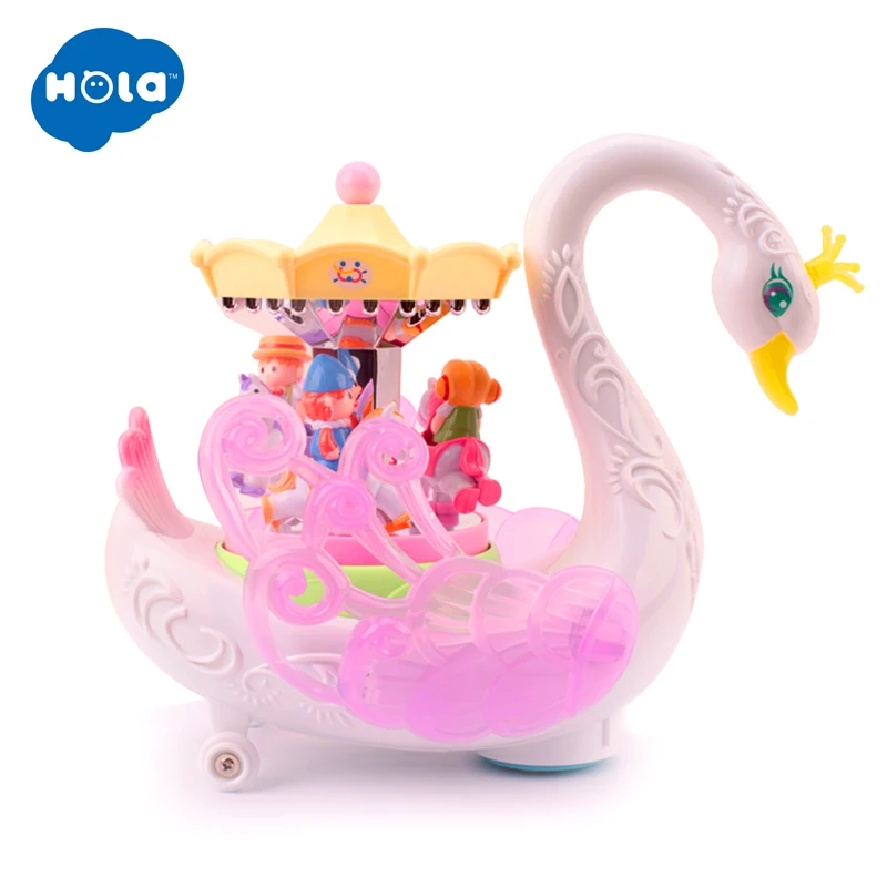 HOLA 536 Kids Electronic Pet Flashing Musical Cartoon Electric Universal Swan Carousel Musical Box Educational Toys for Children