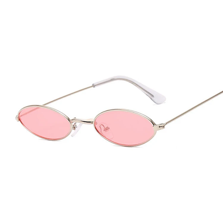 SilverPink Ретро маленькие Овальные Солнцезащитные очки женские винтажные брендовые оттенки черный красный металлический цвет солнцезащитные очки для женщин модный дизайнер Lunette - Цвет линз: SilverPink
