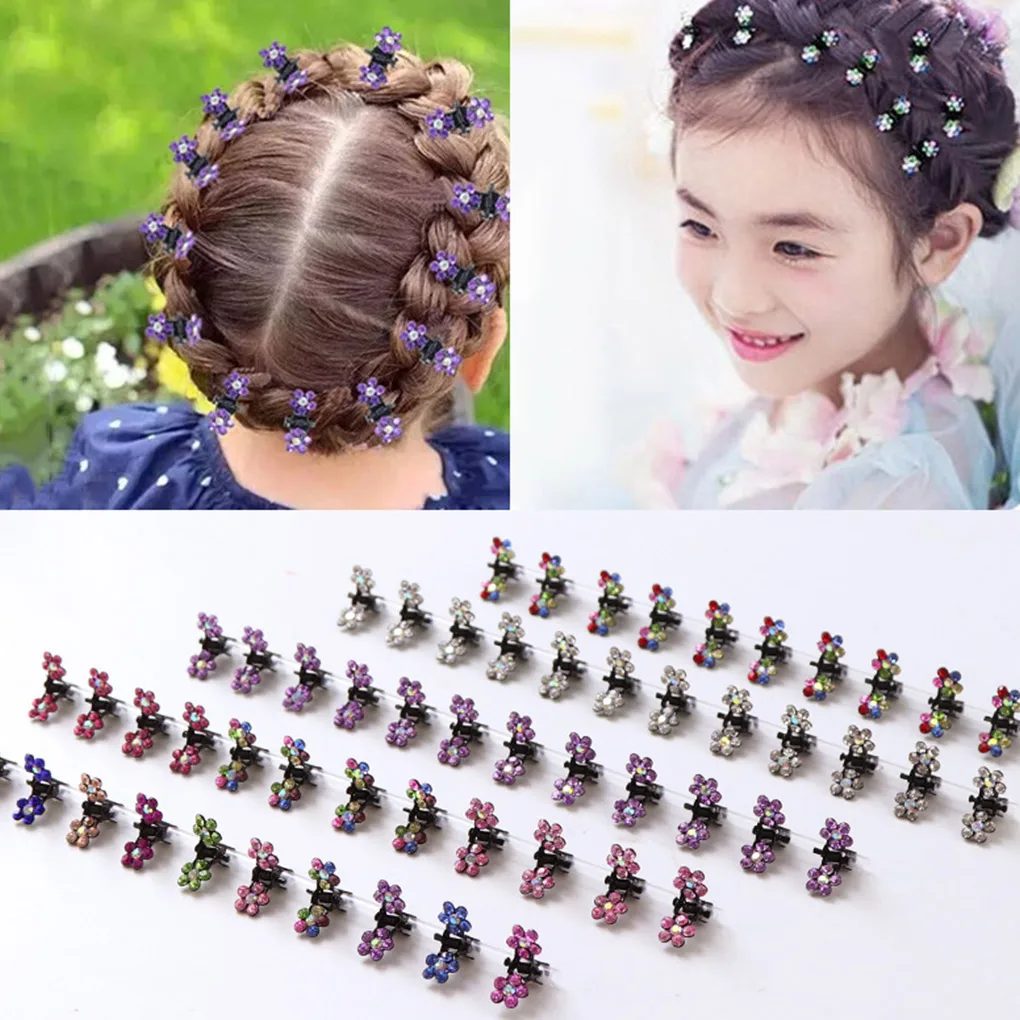 New 12PCS Girls Small Crystal Flowers Metal Hair Claws Children Mini Rhinestone Hair Clamp Kids Hair Baby Clips