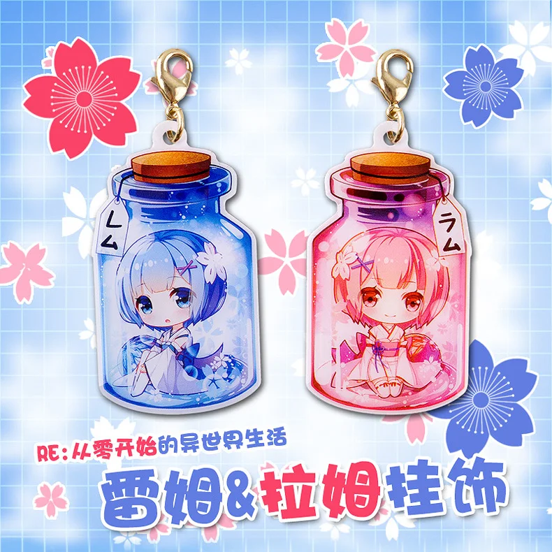 

Re:Zero Life in a different world from zero Ram & Rem Children Double Side Cute Anime Metal Badge Hanging Phone Strap Chain Gift