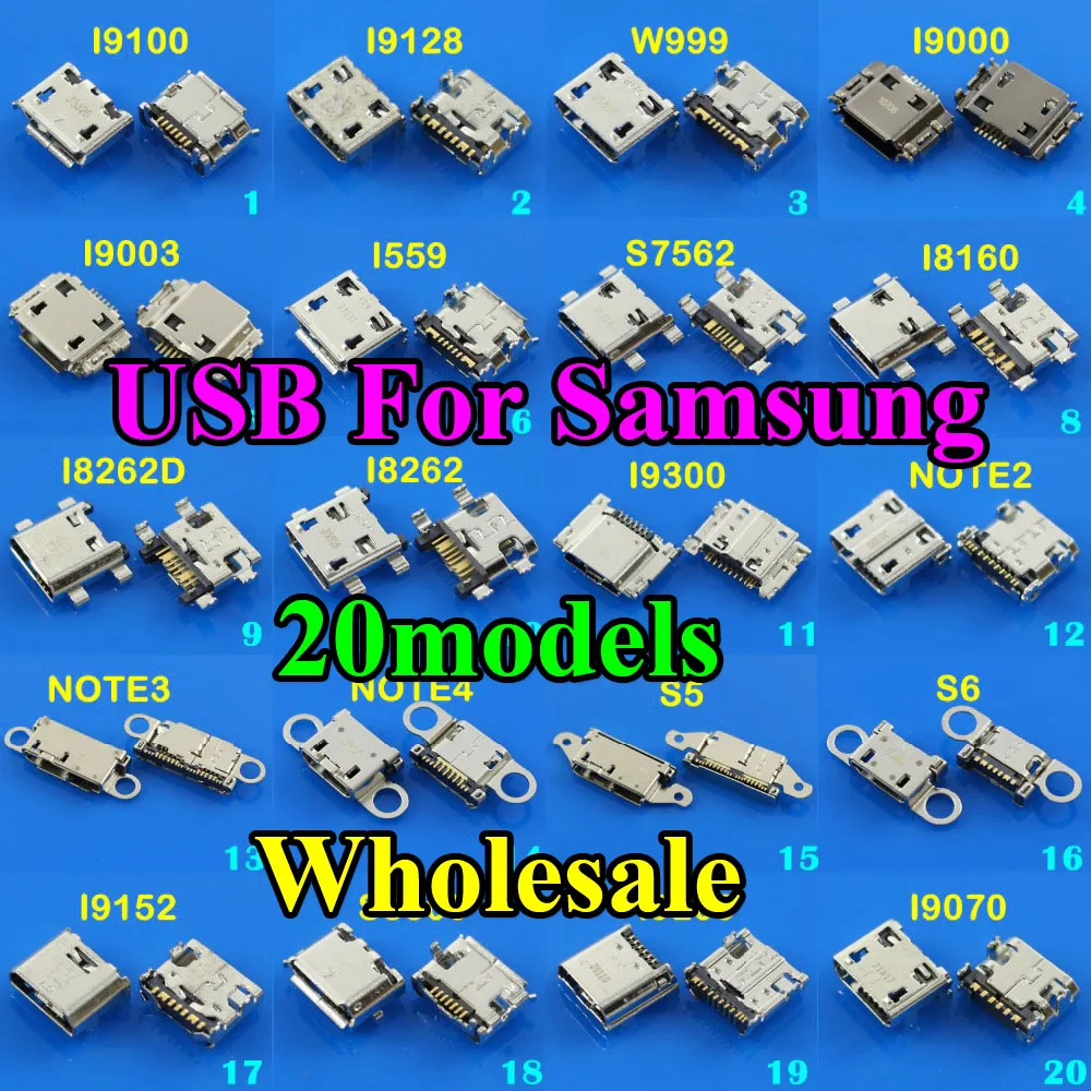

20models OEM For Samsung galaxy I9100 I9300 NOTE4 NOTE3 I8262 micro usb connector mini port charging jack replacement parts 7p