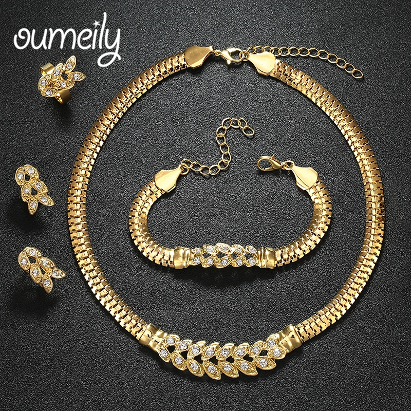 

OUMEILY African Beads Wedding Jewelry Sets Imitation Crystal Gold Color Bridal Necklace Bracelet Earring Ring Charm Accessories