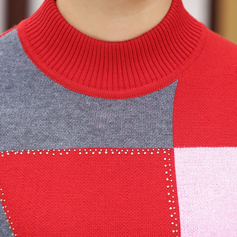 2018 Autumn Sweater Middle-aged Women Pullover Plus Size Half Turtleneck Loose Sweater Winter Female Casual Mother Dress W48