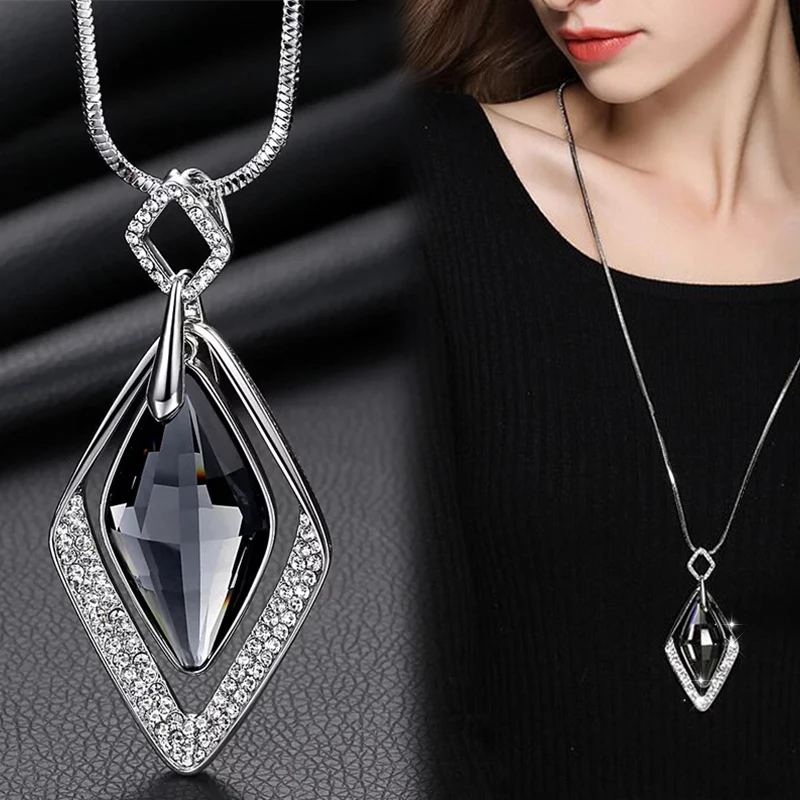 

New Crystal Long Necklaces & Pendants for Womens Geometric Statement Colar Maxi Fashion Crystal Jewelry necklaces girl gifes