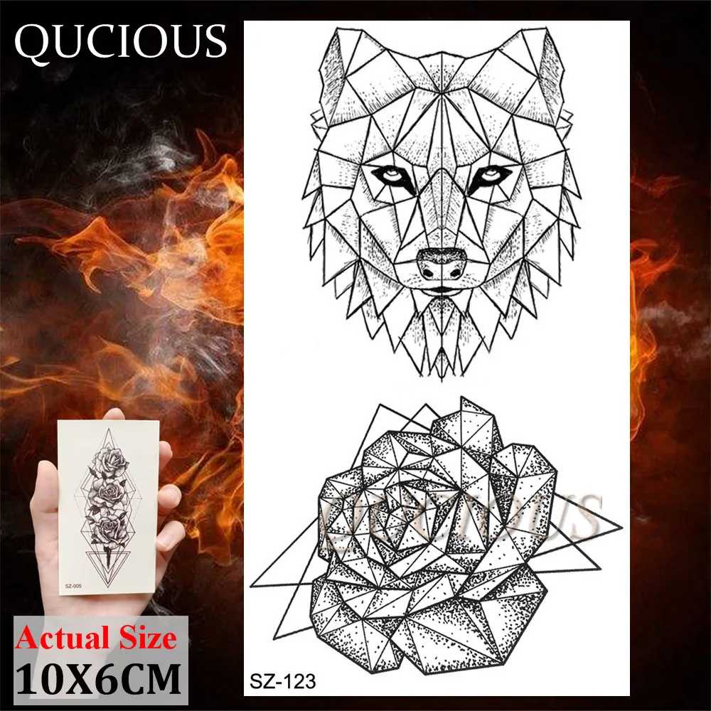 Qucious Black Animal Временные татуировки волк медведь Лось поддельные боди арт живопись рука грудь татуировки для мужчин реалистичные листы наклейки - Цвет: QSZ123