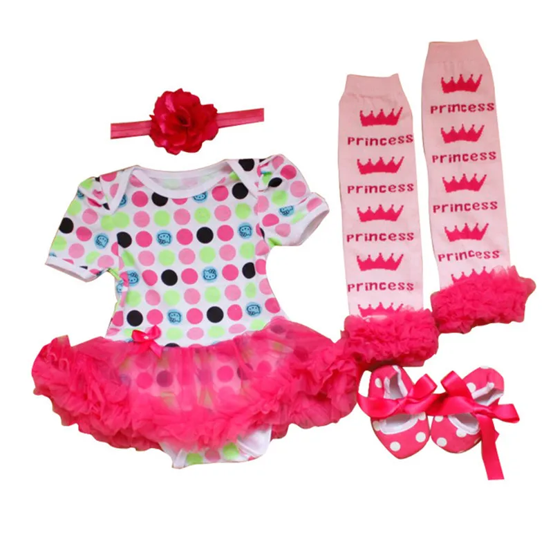 Baby Girl Dress 4PCS Clothes Sets Baby Romper Infant Clothing Tutu Dres Outfit Shoes Jumpsuit Bebes Vestidos Christmas Birthday