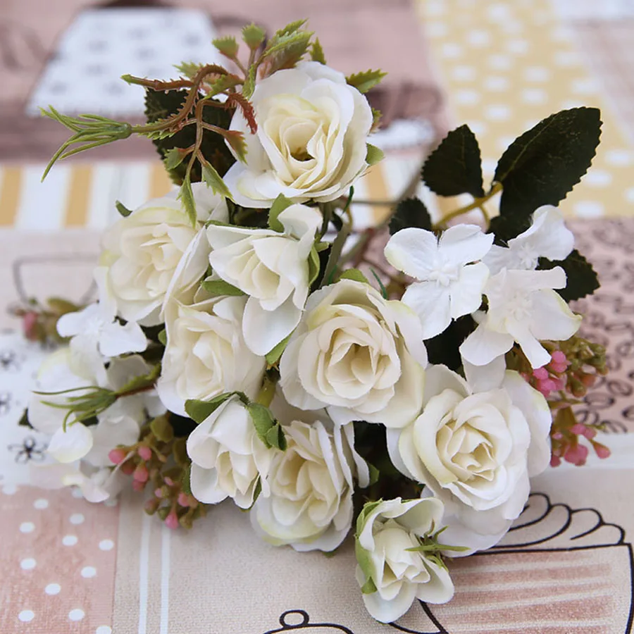 Белый розовый красочный DIY Шелковая Роза искусственная цветок Высокое качество искусственная Гортензия цветы для дома и сада свадебный стол Декор - Цвет: white