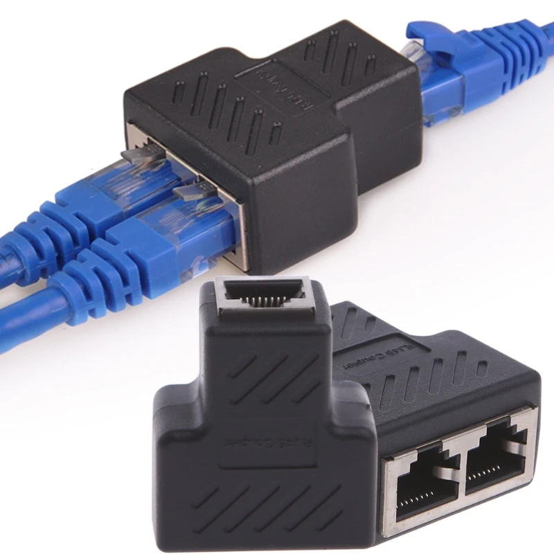 1 To 2 Ways LAN Ethernet Network Cable RJ45 Female Splitter Connector Adapter For Laptop Docking 1