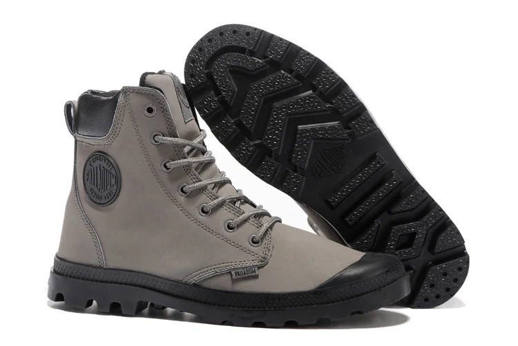 PALLADIUM/мужские уличные серые теплые зимние кожаные ботинки в Военном Стиле мужские высококачественные армейские ботинки на шнуровке с манжетами pampa; Повседневная обувь; размеры 40-44 - Цвет: Gray