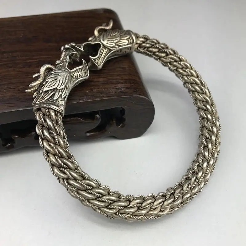 Китайский чудесный старый серебро ручной работы MIAO дракон браслет