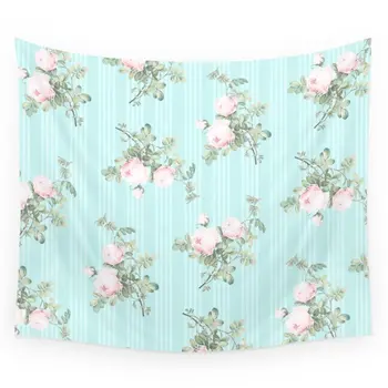 

Shabby Chic Roses Pink And Mint Wall Tapestry Wall Hanging Tapestry for Home Psychedelic Bedspread Art Carpet 4 Sizes