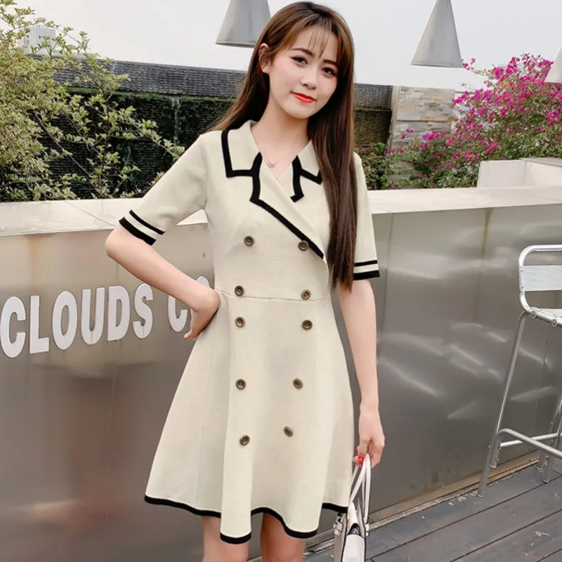 

Women 2019 Summer lapel Fashion Casual Elegant Short sleeve Up Double-Breasted A-Line Mini Dresses Sexy Party Vintage Vestidos