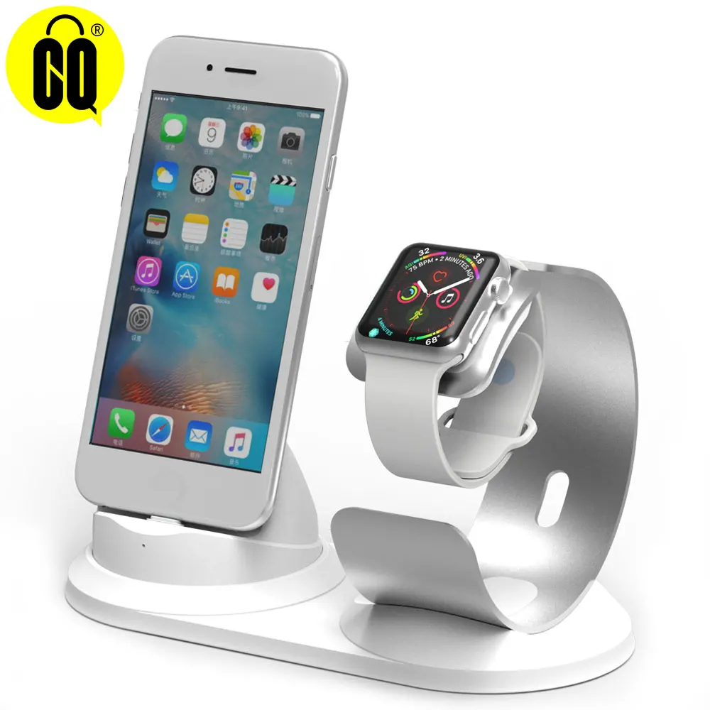 2 в 1 Алюминиевый Настольный держатель для телефона для iphone XS/XR/8/7/6 S/SE зарядная док-станция для Apple Watch подставка для iphone подставка - Цвет: Silver