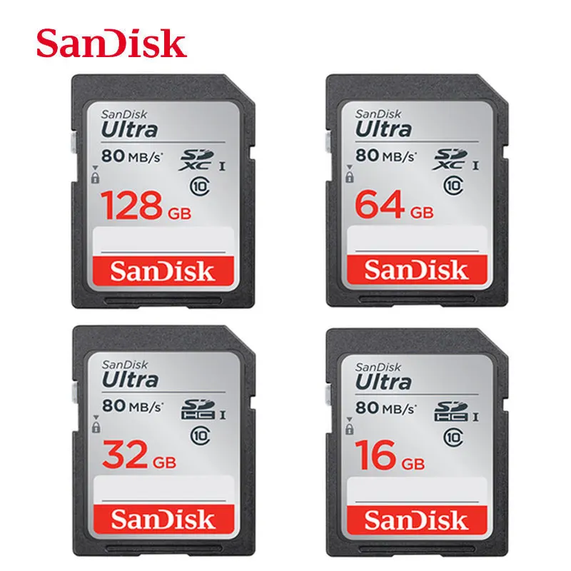 Оригинальная sd-карта SanDisk, 128 ГБ, 64 ГБ, 32 ГБ, 16 ГБ, класс 10, карта памяти C10, 80 Мб/с, SDHC, SDXC Carte, sd-карта USH-1 для камеры