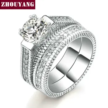 White Gold Plated Luxury 2 Rounds Bijoux Fashion Wedding Ring Set AAA+ CZ Jewelry For Women As Chirstmas Gift ZYR606