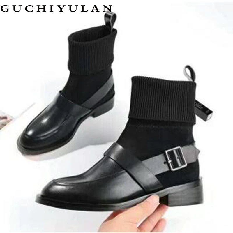 GUCHIYULAN 100% genuine leather women boots natural leather ankle boots fashion Pointed toe high heel ladies shoes for women