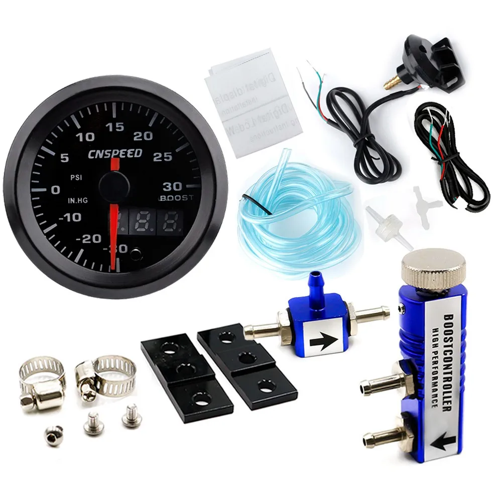 " 52 мм 7 цветов светодиодный автомобильный турбо Boost Gauge PSI метр аналоговый цифровой DuaDisplay автомобильный измеритель с датчиком и регулируемым контроллером - Цвет: blue Controller