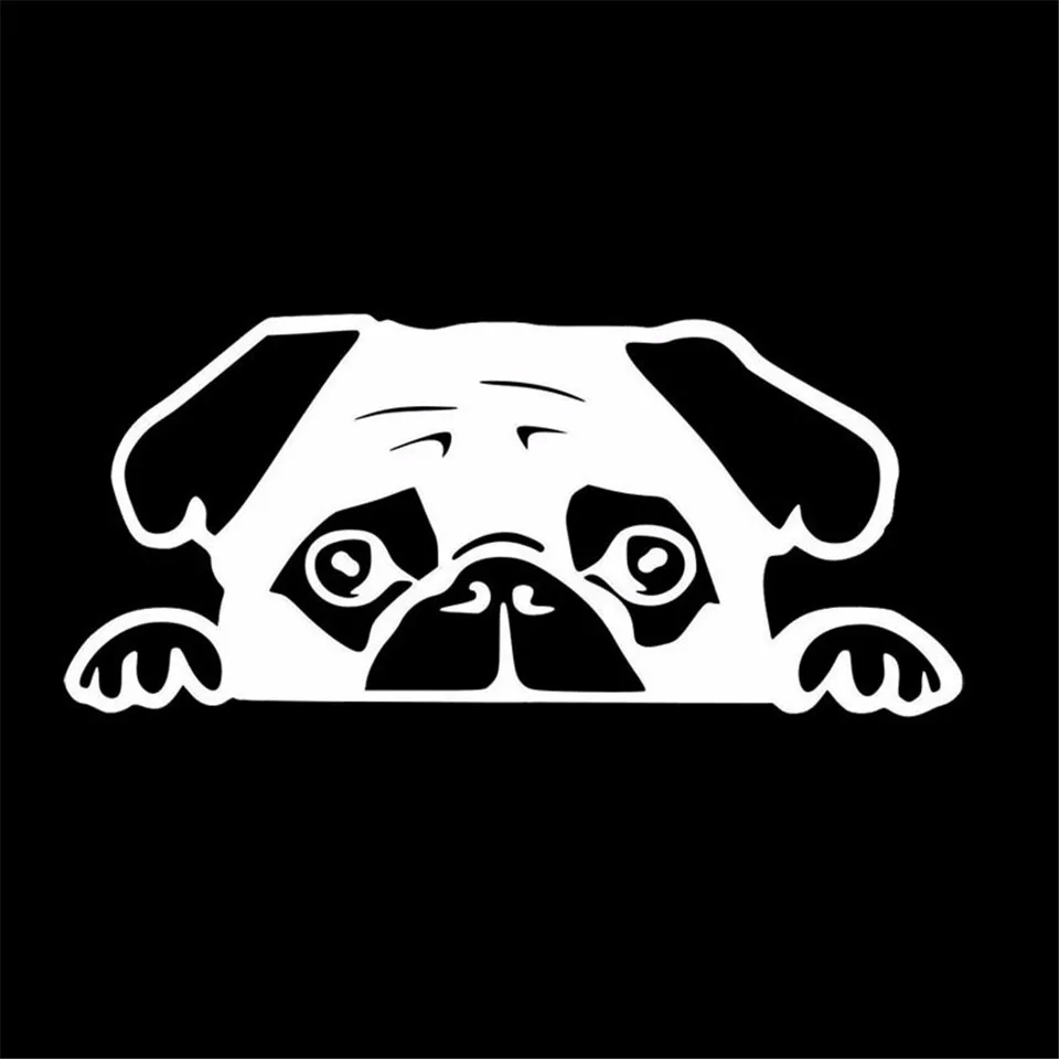 156.7CM Peeking Pug Puppy Cut Vinyl Decal Car Vinyl Sticker Black Silver Laser (3)
