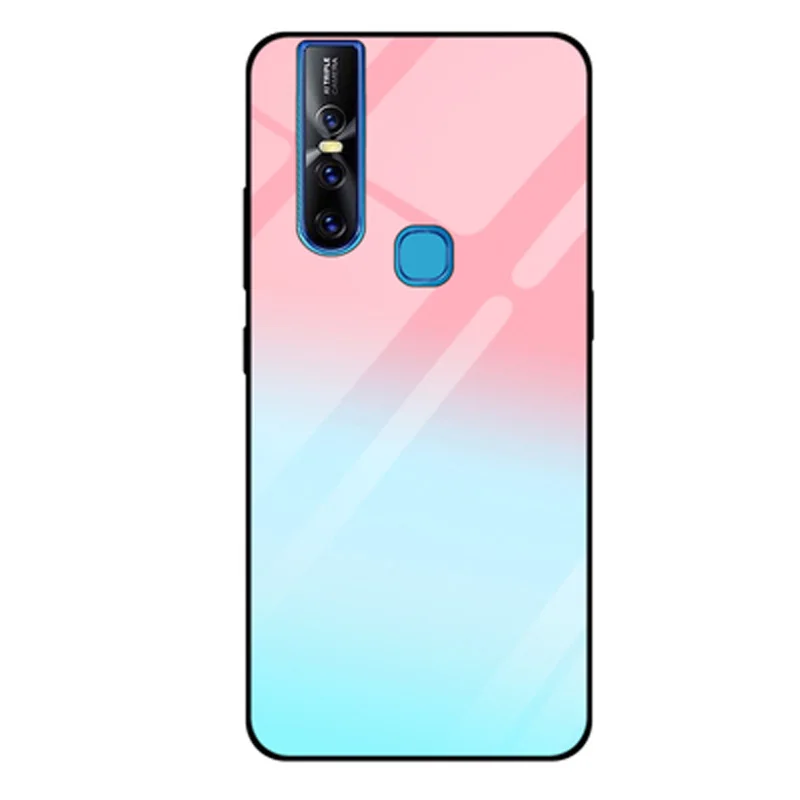 ДЛЯ vivo S1 случае сплошной цвет Закаленное стекло телефон чехол для vivo S 1 V1831A V1831T случаях vivo S1 градиент стекло оболочки 6,53