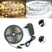 Светодиодные полосы, 5 м 300 LED 3528 SMD 12 В гибкий свет 60 LED/м, IP20/IP65 теплый белый/холодный белый с 12 В 2A ЕС/США Plug