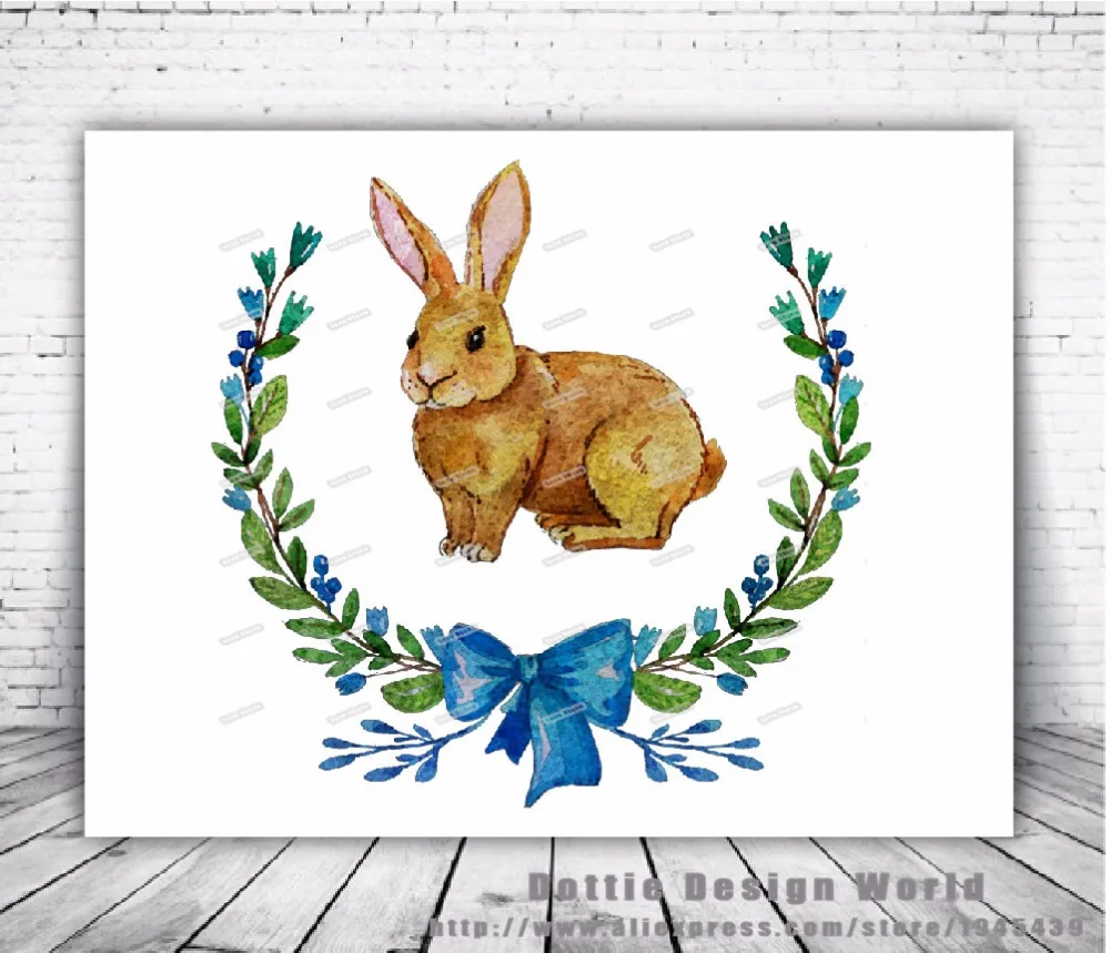 Easter Bunny Original Watercolor Canvas painting Rabbit wall art A4