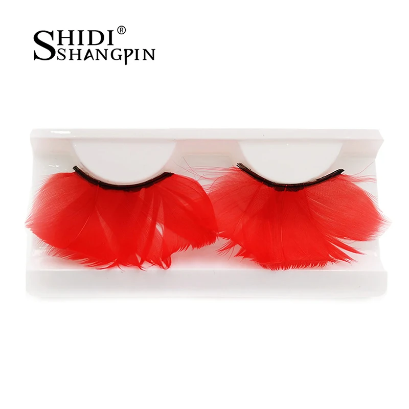 

SHIDISHANGPIN 1 Pair Handmade False Eyelashes Natural Feather Lashes Eyelash Extension Full Strip Lash Stage Party Makeup Tool