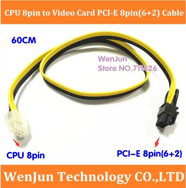 ^Cheap Free Shipping CPU 8Pin Male to Video Graphic Card PCIe PCI-E PCI Express 6+2pin Male Power Supply Cable 8p Cord 60cm