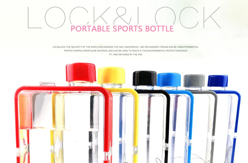 Пластиковая Цветная плоская бутылка А5 для любителей воды для женщин, креативная Спортивная бутылка, простая портативная бутылка для фитнеса DUPB001