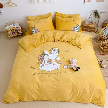 

Cartoon Unicorn Dinosaur Rabbit Embroidery Warm Winter Flannel Child Bedding set Fleece Fabric Duvet Cover Bed sheet Pillowcases