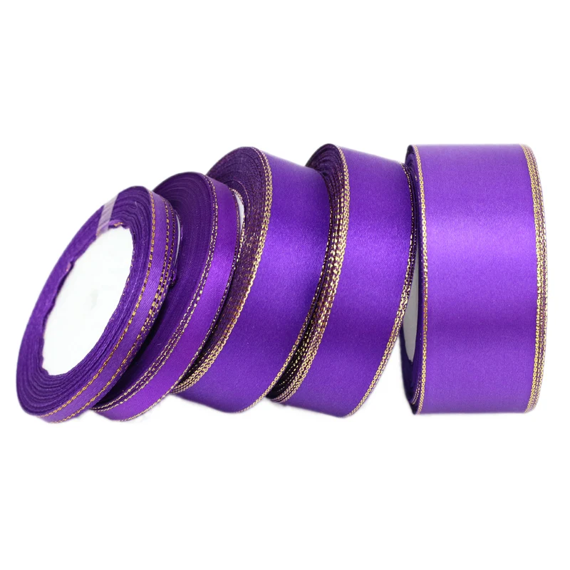Edge Satin Ribbon Gift Christmas ribbons purple gold 25 yards/roll 6/10/20/25/40mm