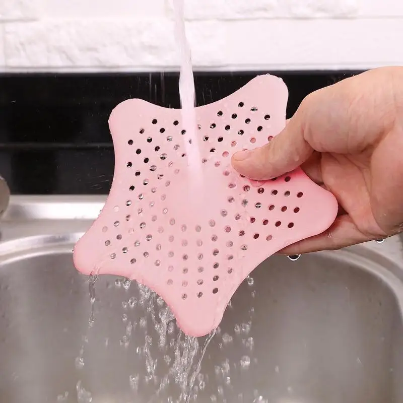 

1Pc Silicone Star Shape Kitchen Sink Filter Sewer Drain Hair Colanders Colorful Waste Strainers Bathroom Home Cleaning Tool