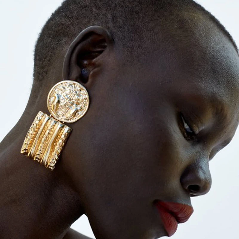 

Bestessy Vintage Punk Big Metal Earring For Women Fashion Boho Jewelry Gold/Silver Color Dangle Drop Earrings Charms Bijoux